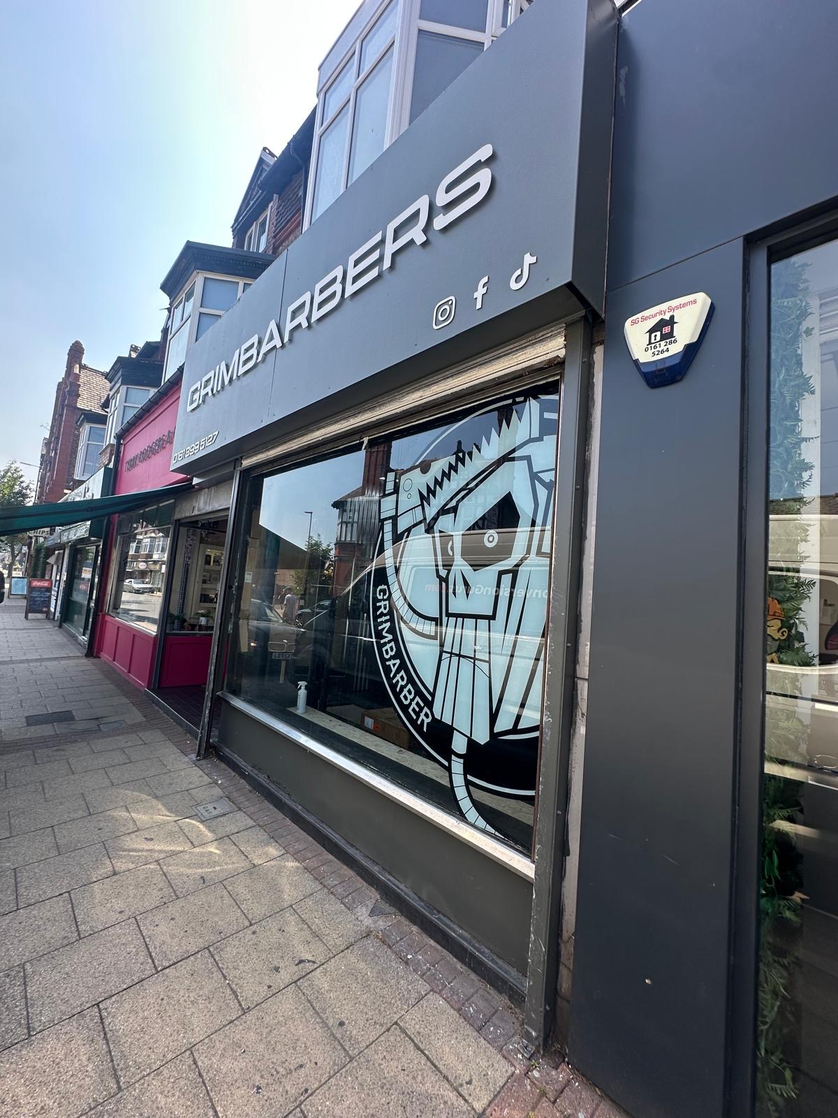 The Grimbarber shopfront on Station Road, Urmston
